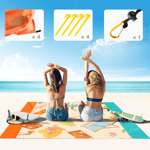 FunQeeu Beach Blanket, Sandproof Extra Large Beach Mat 83" X 79" for 2-8 Adults Waterproof Oversized Lightweight Quick Drying Outdoor Picnic Blank...
