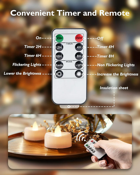 Remote Candles, 12PCS Flameless Tea Lights Candles Battery Operated with Timer, 400+Hours Remote Control LED Tea Lights Votive Candles for Holiday...