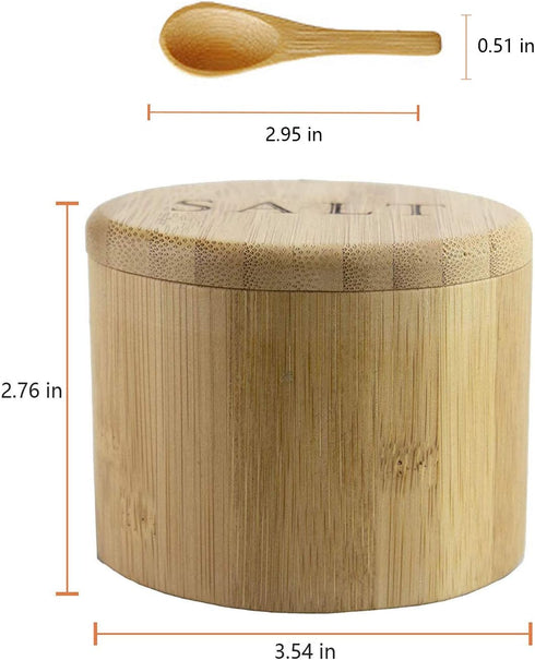 Salt Cellar, Bamboo Salt Box, Salt Container With Spoon, Salt Holder With Lid, Salt Shaker, Cumin and Pepper Bowl with Magnetic Swivel Lid...