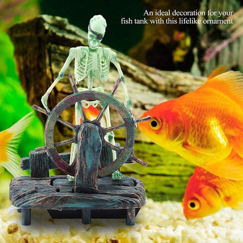 Mesee Aquarium Pirate Captain Decoration, Skeleton Seaman Landscape Fish Tank Decor, Undersea Air-driven Aquatic Ornament Decorations for Home Fis...