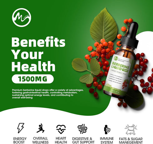 Berberine Supplement Liquid Drops, Berberine 1500mg with Ceylon Cinnamon, Turmeric, Resveratrol, Bitter Melon, & More-10X Extra Strength Vegan Sup...
