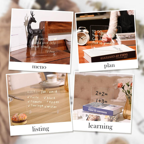 3 Pack Acrylic Dry Erase Board and Marker Glass Alternative Clear Memo Tablet Desktop Display Frameless Small Writing Whiteboard with Stand for Sc...
