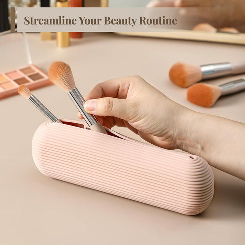 LANDNEOO Travel Makeup Brush Holder, Magnetic Anti-fall Out Silicon Organizer Bag Case, Large Portable Cosmetic Face Brushes Holder, Toiletry Orga...