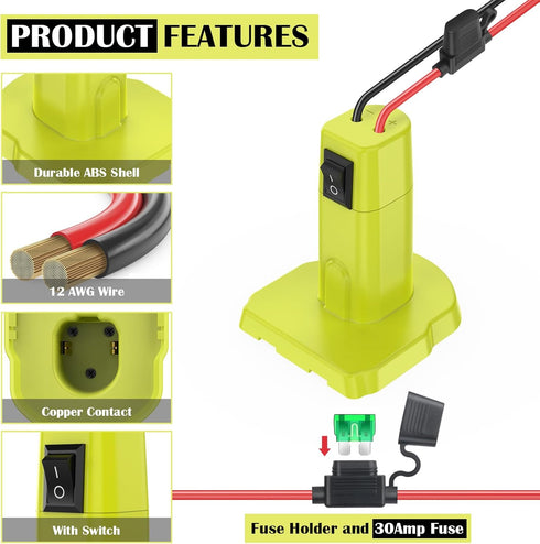 2 Packs Power Wheels Adapter for Ryobi 18V Battery Adapter Power Wheels Battery Conversion Kit with Switch, Fuses & Wire Terminals, 12AWG Wire, Po...