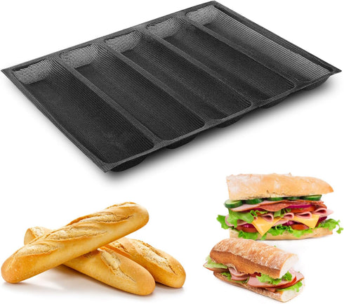 Estink Silicone Pan, Oblong Shape Bread Molds French Bread Baking French Bakeware Tray 5 Loaf NonStick Baking Liners Mat for Frozen Dough Whole-Wh...