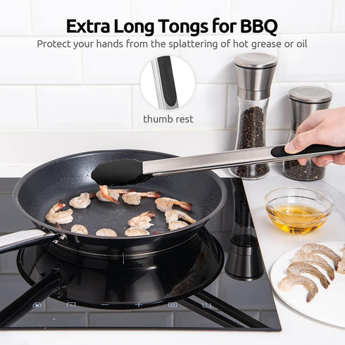 Heat Resistant Silicone Kitchen Tong: U-Taste 16 inch Extra Long Large 480ºF Hot Proof Cooking Tong with Sturdy Non Stick Rubber Tips & Non Slip S...