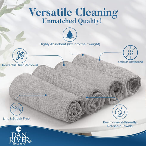 DAN RIVER Microfiber Cleaning Cloth - 12 Pack Economy Bundle - Soft, Absorbent Cleaning Rag - Microfiber Towels for Cars, Glasses, House, Windows,...