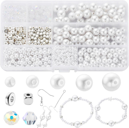 JADVY 980pcs Pearl Beads for Jewelry Making Kit, White Pearl Beads with Accessories for Bracelets, Necklaces, Earrings and Crafts, DIY Pearls Brac...