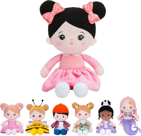OUOZZZ Soft Baby Doll for Girls - My First Baby Doll Birthday Gifts for Girls Plush Rag Dolls Asian Doll Black Hair Pink Dress Toy for Toddlers Ki...