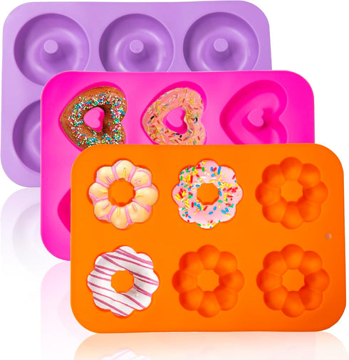 3 Pack Silicone Donut Pan, Just Pop Out, Non-Stick Doughnuts Baking Pans for Donuts, Muffin, Cake Biscuit Bagels, Just Pop Out - Oven & Dishwasher...