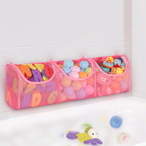 Bath Toy Storage, Large Capacity 3 Compartments Bathtub Toy Storage, Opening Bath Toy Holder Organizer, Mesh Shower Caddy for Kids Baby Bathroom T...