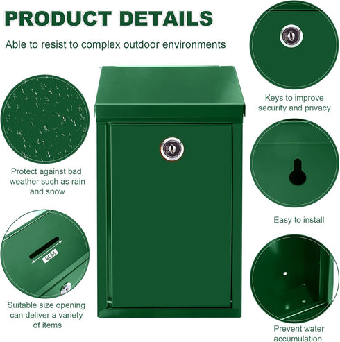 Metal Donation Box Locking Suggestion Box with Slot and Lock with Key Wall Mounted Mailbox Waterproof Charity Collection Box Secure Drop Box for C...