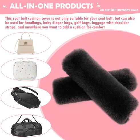 2 PCS Car Seat Anti-Slip Shoulder Strap Cover, Keep Warm in Winter Plush Velcro Closure Delicate Fluffy Neck Pad Protector, Decorative Car Accesso...