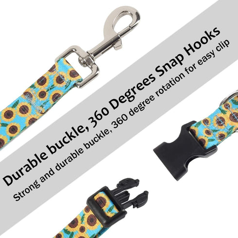2PCS Sunflower Dog Collars and Pet Floral Leash Set Puppy Adjustable Collars for Small Medium Large Dogs Boys Girls (Large)...