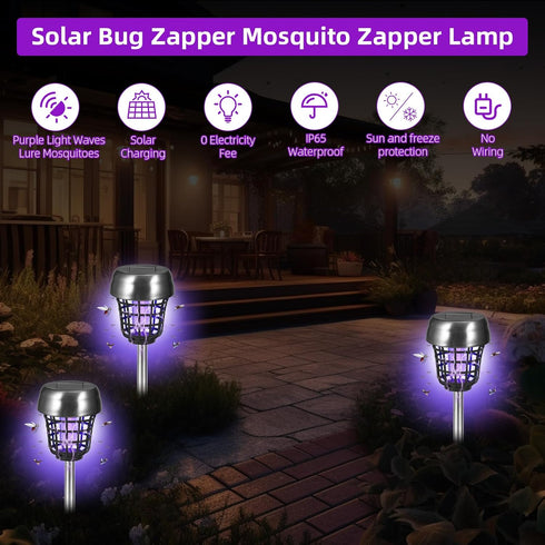 Solar Bug Zapper Outdoor Mosquito Zapper Mosquito Killer Lamp for Patio Backyard Garden Pathway Insect Mosquito Repellent Purple and White Light (...