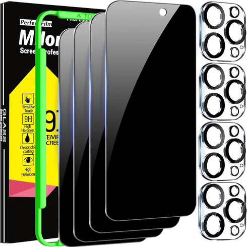 Milomdoi 4 Pack Privacy Screen Protector for Apple iPhone 15 Pro Max with 4 Pack Tempered Glass Camera Lens Protector, Ultra 9H Accessories, Case ...