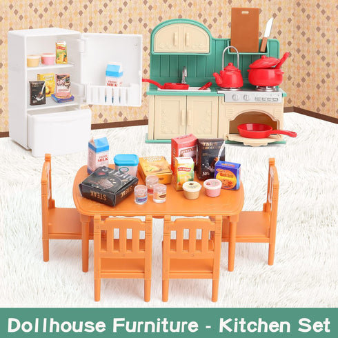 Dollhouse Furniture Set for Kids Toys Miniature Doll House Accessories Pretend Play Toys for Boys Girls & Toddlers Age 3+ with Kitchen...
