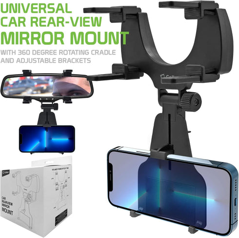 Cellet Vehicle Rear View Mirror Phone Holder Mount Universal Smartphone Cradle Compatible to iPhone 14 Pro Max Plus 13 12 11 XR XS SE Galaxy Z Fli...