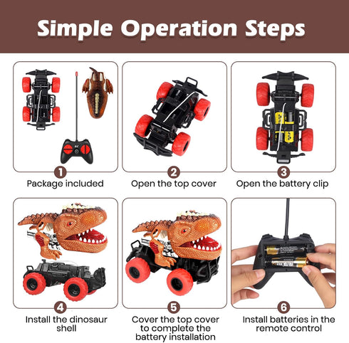Dinosaur Remote Control Car Toys for 3 4 5 6 Years Old Kids, Toddler RC Toy Car Dinosaur Toys for Ages 3-12 with Lights, Birthday Gift for Boys an...