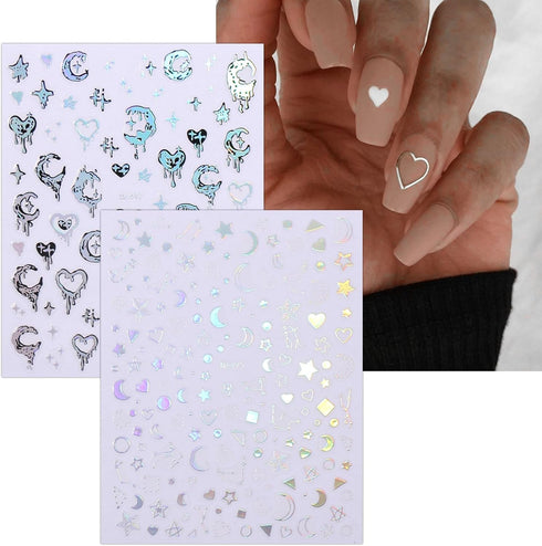 JMEOWIO 10 Sheets Moon Star Aurora Nail Art Stickers Decals Self-Adhesive Pegatinas Uñas Cute Nail Supplies Nail Art Design Decoration Accessories...