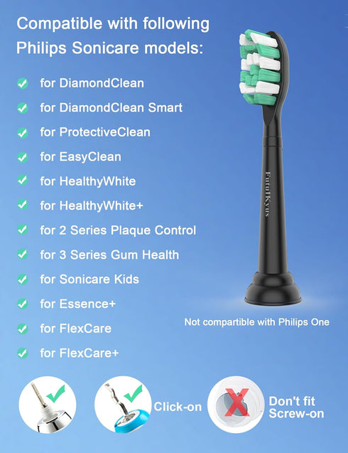 Toothbrush Replacement Brush Heads for Philips Sonicare, Electric Sonic Tooth Refill Head 4100 C1 C2 G2 Plaque Control, 10 Pack, Black...