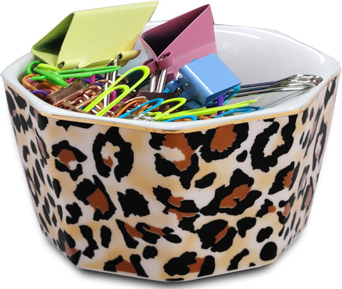 Paper Clip Holder Ceramic Paper Clip Holders Geometric Paperclips Holder Dispenser Cute Leopard Paper Clip Organizer for Desk Binder Clip Holder B...