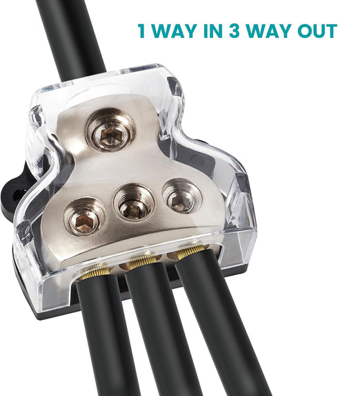3 Way Power Distribution Block Zine-Alloy, 0/2/4 Gauge in 4/8 Gauge Out Auto Car Audio Distribution Connecting Block, 3 Way Ground Distribution Bl...