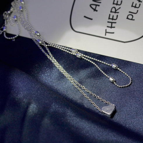 Love Heart Layered Choker Necklace Silver Simple Beads Pendant Necklace Simple Chain jewelry for Women...