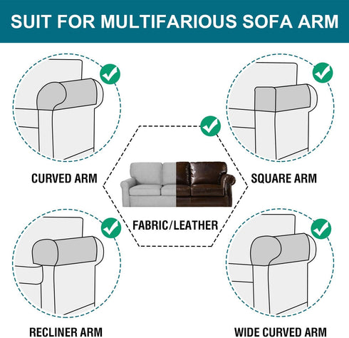 Turquoize Stretch Armrest Covers for Chairs and Sofas Couch Arm Covers for Sofa Spandex Jacquard Armrest Cover Anti-Slip Furniture Protector Washa...