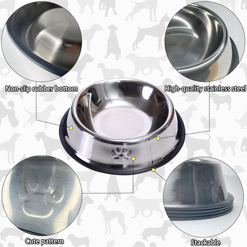 Fhiny 4PCS Stainless Steel Cat Bowls, Non-Slip Cats Water Dish with Rubber Base Stackable Pet Feeding Bowl Durable Multifunctional Replacement Whi...