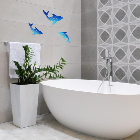 Yaomiao 3 Pieces Metal Dolphin Wall Decor Beach Coastal Hanging Decorations Ocean Nautical Tropical Beach Themed Metal Wall Art for Home Bedroom P...