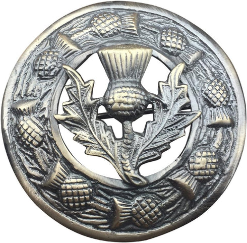 AAR Men,s Scottish Thistle Kilt Brooch Fly Plaid Antique Finish 3" (7cm) diameter T...