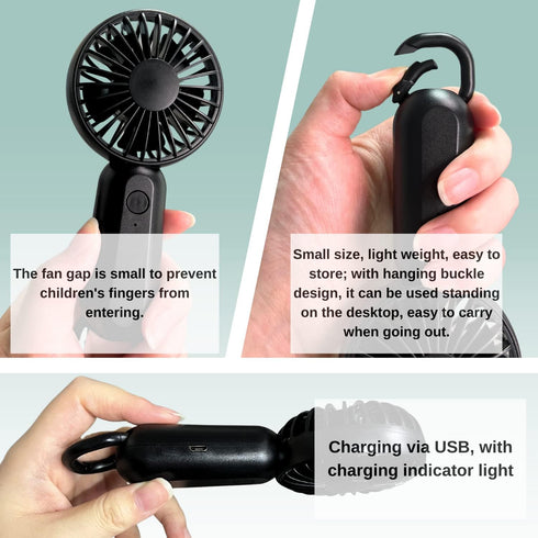 Handheld Fan-Mountaineering Portable Mini USB Fan,Hangable Portable Folding Pocket Fan with Power Bank-Rechargeable Battery Operated Fan,Suitable ...