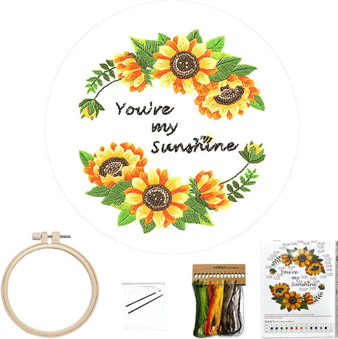 FONNUY Embroidery Kit for Beginners?Plants Flowers Pre-Stamped Pattern Kits for Adults with Hoop (You're My Sunshine)...