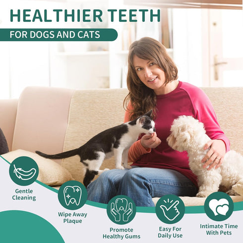 Pet Teeth Wipes for Dogs & Cats, Dog Tooth Cleaning Brushing Kit Dog Dental Wipes, 60Pcs Reduces Tartar & Plaque Fresh Breath Dog Teeth Cleaning F...