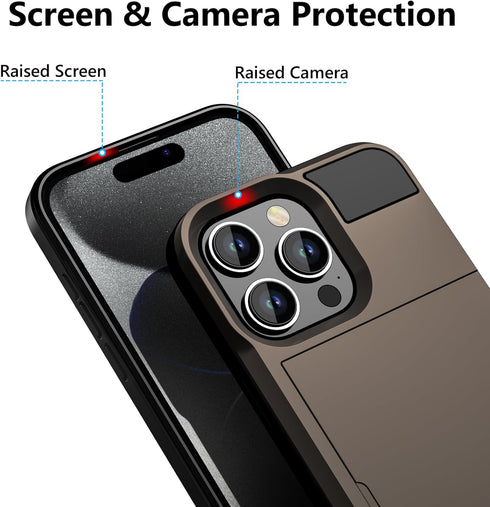 Vofolen for iPhone 15 Pro Case with Card Holder, Dual Layer Shockproof Wallet Phone Case, Hidden Card Slot Sliding Protective Hard Shell Back Cove...