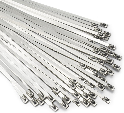Metal Zip Ties 11.8 inch 100pcs 304 Stainless Steel Zip Ties Heavy Duty Multi-Purpose Self-Locking Cable Ties for Machinery, Vehicles, Exhaust Wra...