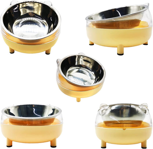 2Pcs Stainless Steel Dog Bowl 15° Slanted Elevated Bulldog Feeder Non-Slip Detachable Stainless Steel Cat Food Dish for Protecting Spine (Yellow)...