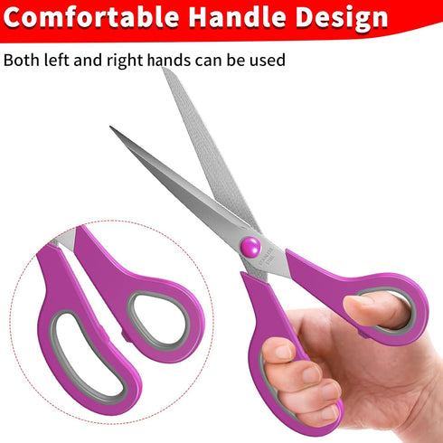 Scissors, 8.5" Scissors All Purpose Comfort Grip Stainless Steel Sharp Scissors for Office School Home Supplies, Right/Left Handed, (6 pack)...