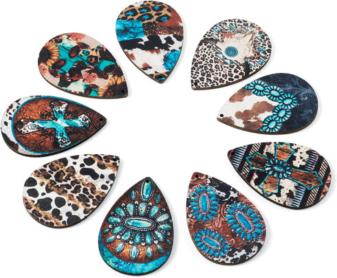 Craftdady Teardrop Wooden Earring Making Kit Western Charms Cow Turquoise Leopard Print Charms with Hooks Open Jump Rings Bohemian Earring for Wom...