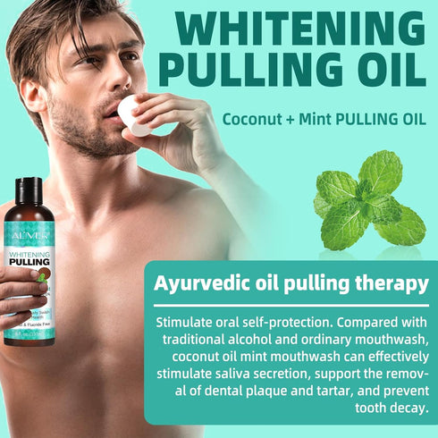Coconut Oil Pulling with Peppermint Oil-Mouthwash for Oral Care-Helps with Fresh Breath, Organic Essential Oils Mouthwash with Tongue Scraper,Trea...