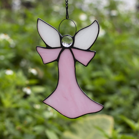 Pink Angel Stained Glass Window Hangings Tiffany Style Gift Gifts for Nurse,Memorial Remembrance Sympathy (6.3"×4.3")...