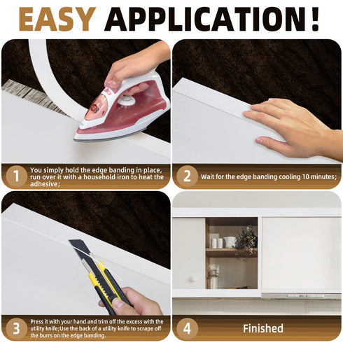 Melamine Edge Banding, 2 inch x 25ft White Edge Banding with Hot Melt Adhesive Pre-glued Cabinet Edge Banding Flexible White Veneer Edging for Ply...