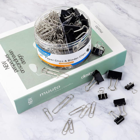 Paper Clips Binder Clips,340 PCS Paper Clips Assorted Sizes,Binder Clips Assorted Sizes,Silver Paper Clip,Black Binder Clip...