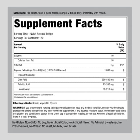 Piping Rock Olive Oil Softgels 1000mg | 240 Count | Extra Virgin Olive Oil | Cold Pressed Supplement | Gluten Free, Non-GMO...