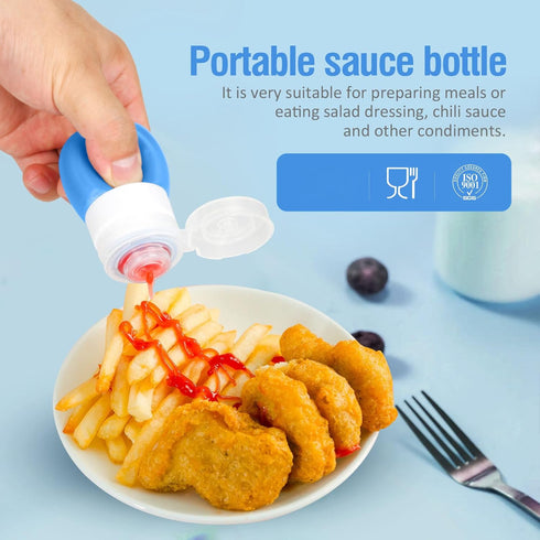 Squeeze Salad Dressing Bottles with Cleaning Brush | Portable Sauce Bottle Condiment Bottles | Dressing to Go for Lunch | 1.3 OZ, Set of 4 | Food-...