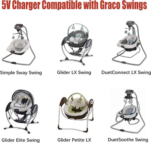5V Baby Swing Replacement Power Cord Compatible with Graco Swing, Simple Swing, Glider LX, Glider Elite, Glider Petite LX, Sweetpeace, Sweet Snugg...