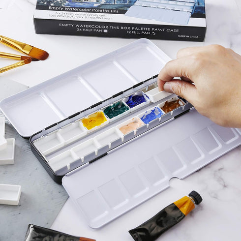 MYARTOOL Empty Watercolor Palette, Metal Empty Watercolor Tin Palette Paint Case with 12 PCS Empty Full Pans for DIY Travel Watercolor Palette, Ac...
