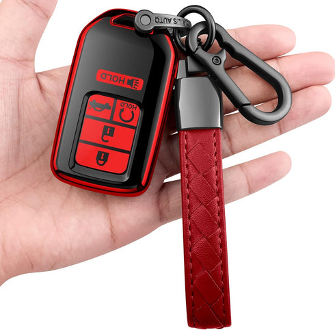 Sindeda for Honda Key fob Cover with Leather Keychain,Soft TPU Full Cover Protection,Key fob case Compatible Honda Accord Civic CRV Pilot Odyssey ...