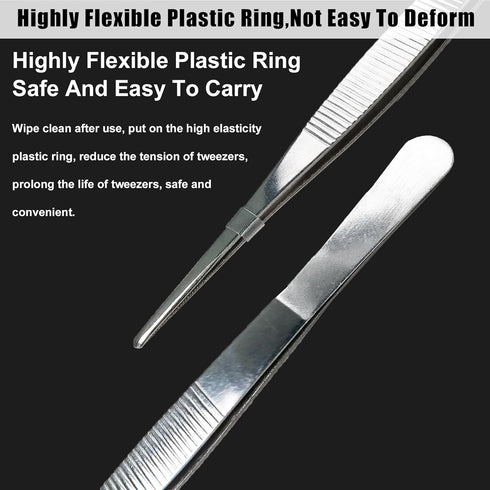 4 Pieces Long Tweezers,Long Handle Stainless Steel Straight and Curved Tweezers Nippers,Precision Craft Tweezers Set with Serrated Tips,Bonsai Too...